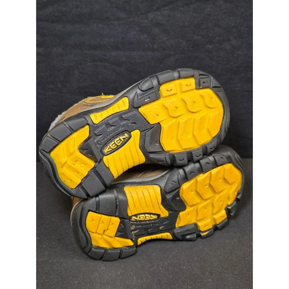 Keen Portsmouth Kids Waterproof Hiking Boots Brown Yellow Fur Lined Size‎ 10c